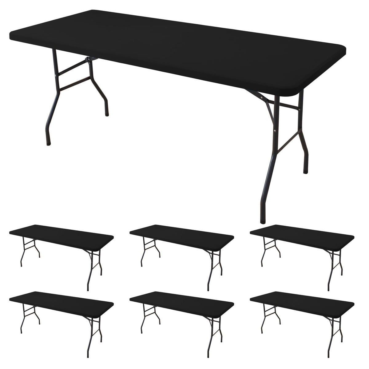 Enjoyidea front view of black fitted tablecloth showing tailored fit and smooth finish