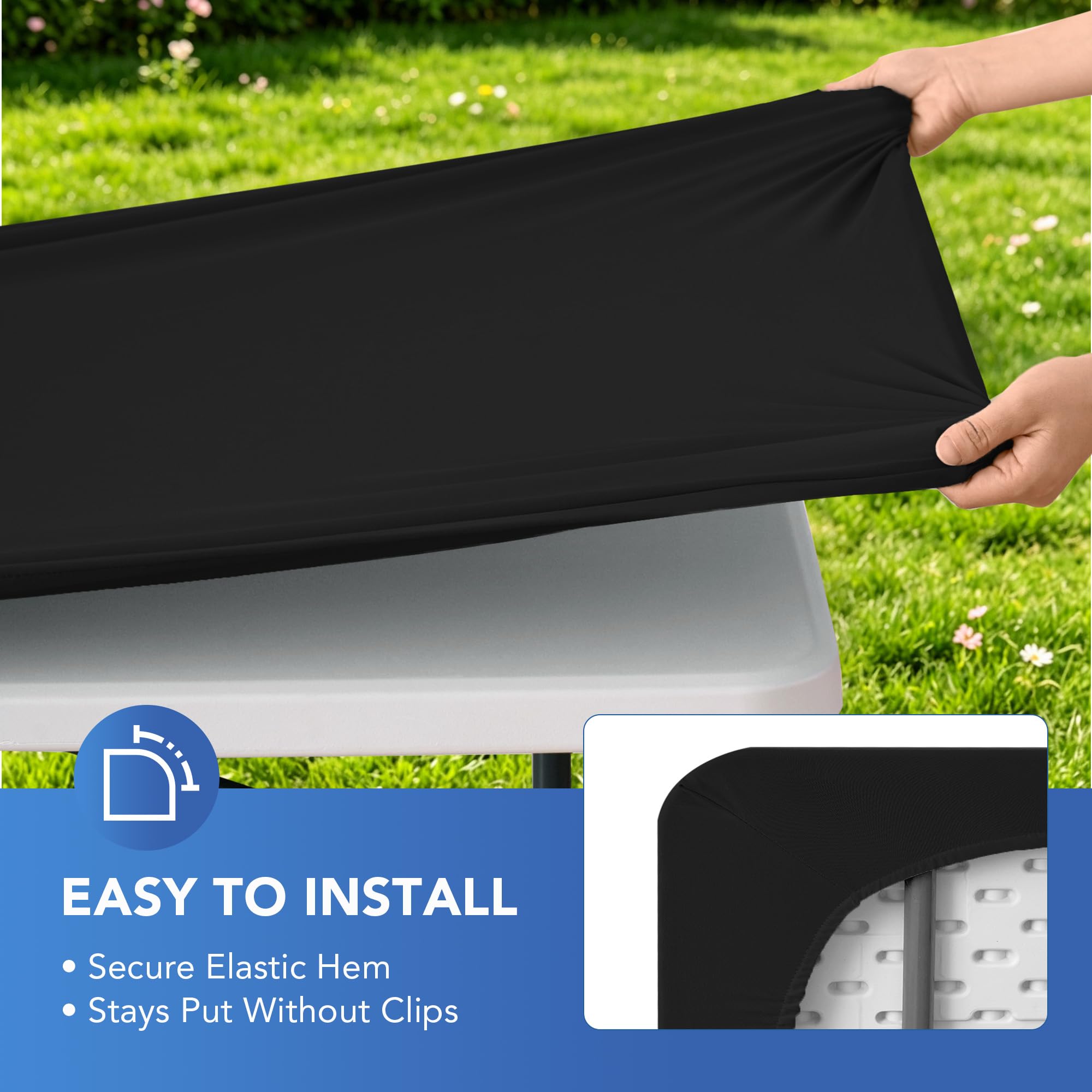 Enjoyidea table in use at an outdoor picnic illustrating wind-resistant coverage