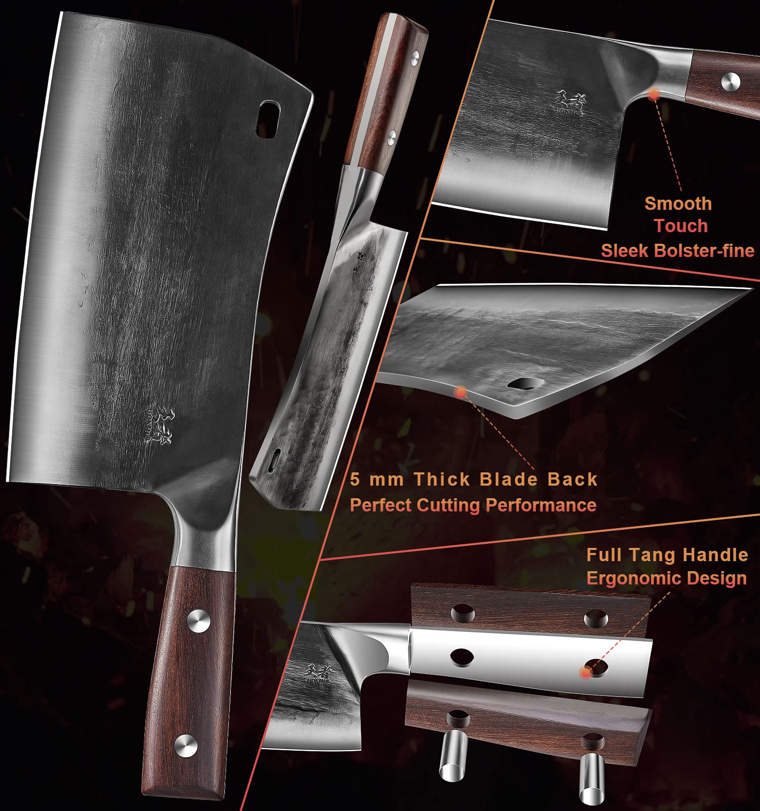 ENOKING cleaver cutting through bone showing heavy-duty strength benefit