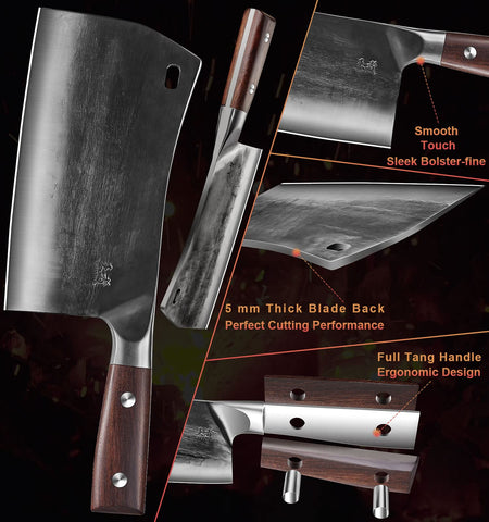 ENOKING cleaver cutting through bone showing heavy-duty strength benefit