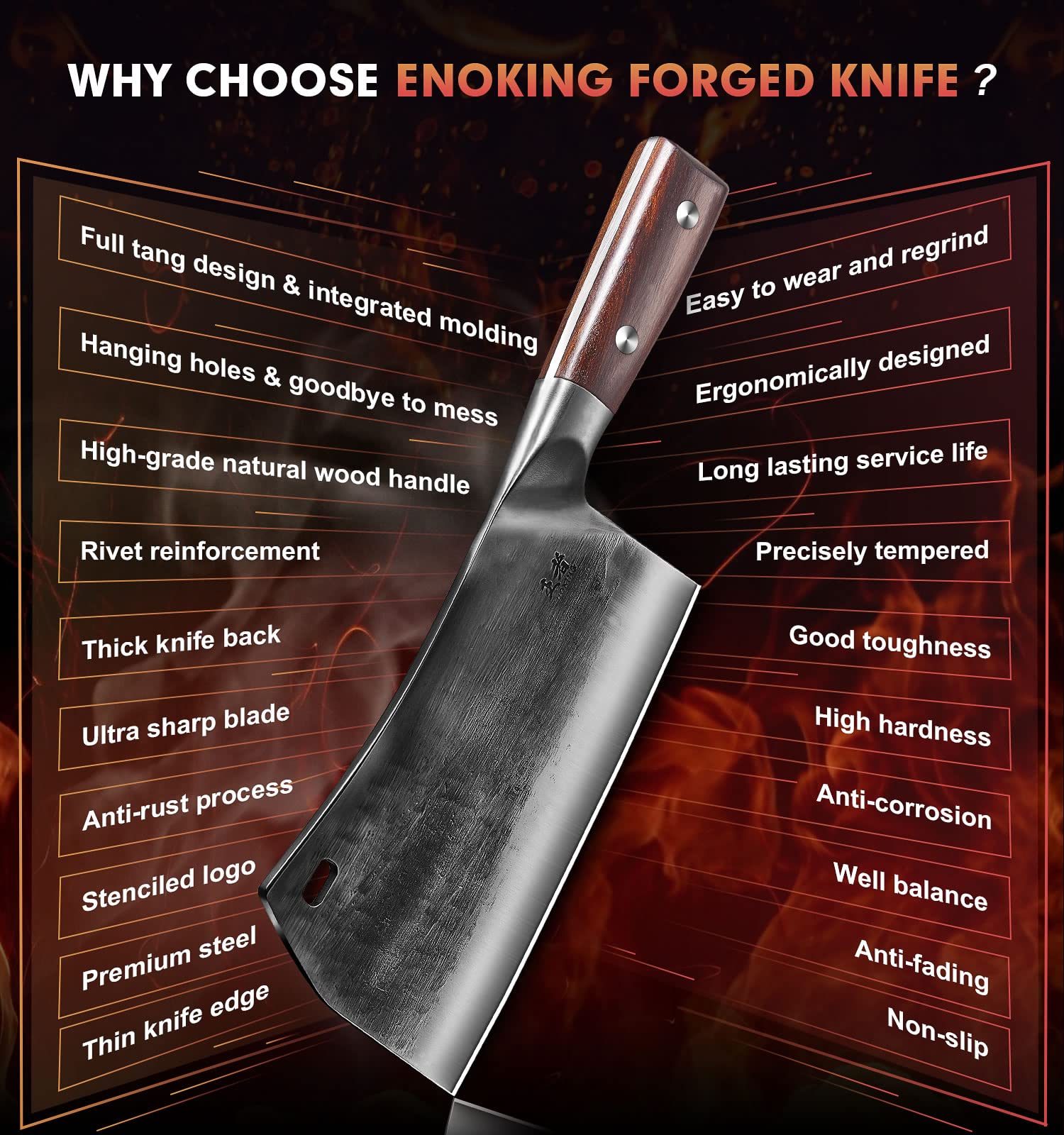 ENOKING cleaver full tang profile illustrating durable construction benefit
