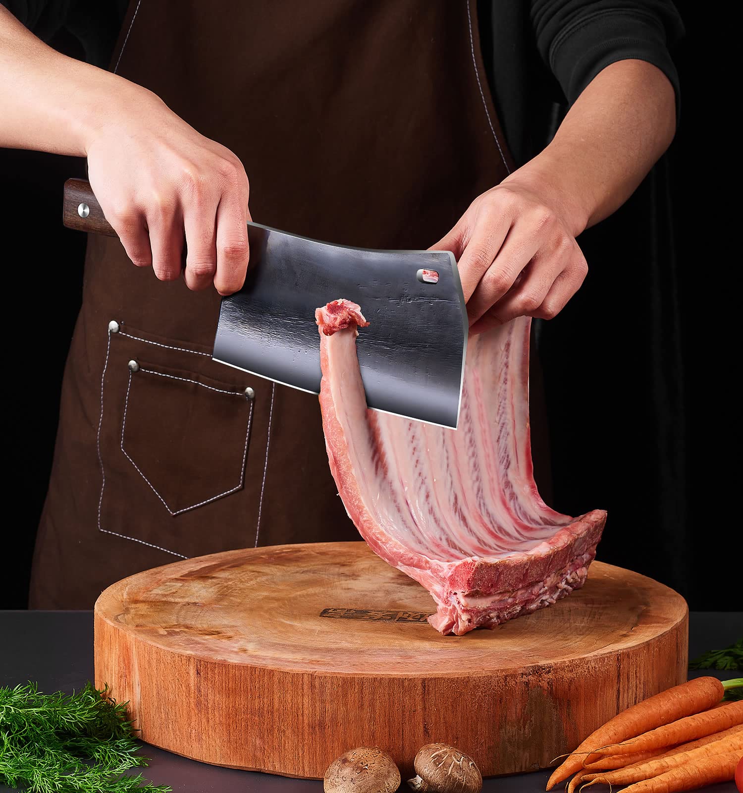 ENOKING cleaver handle close-up highlighting ergonomic grip benefit