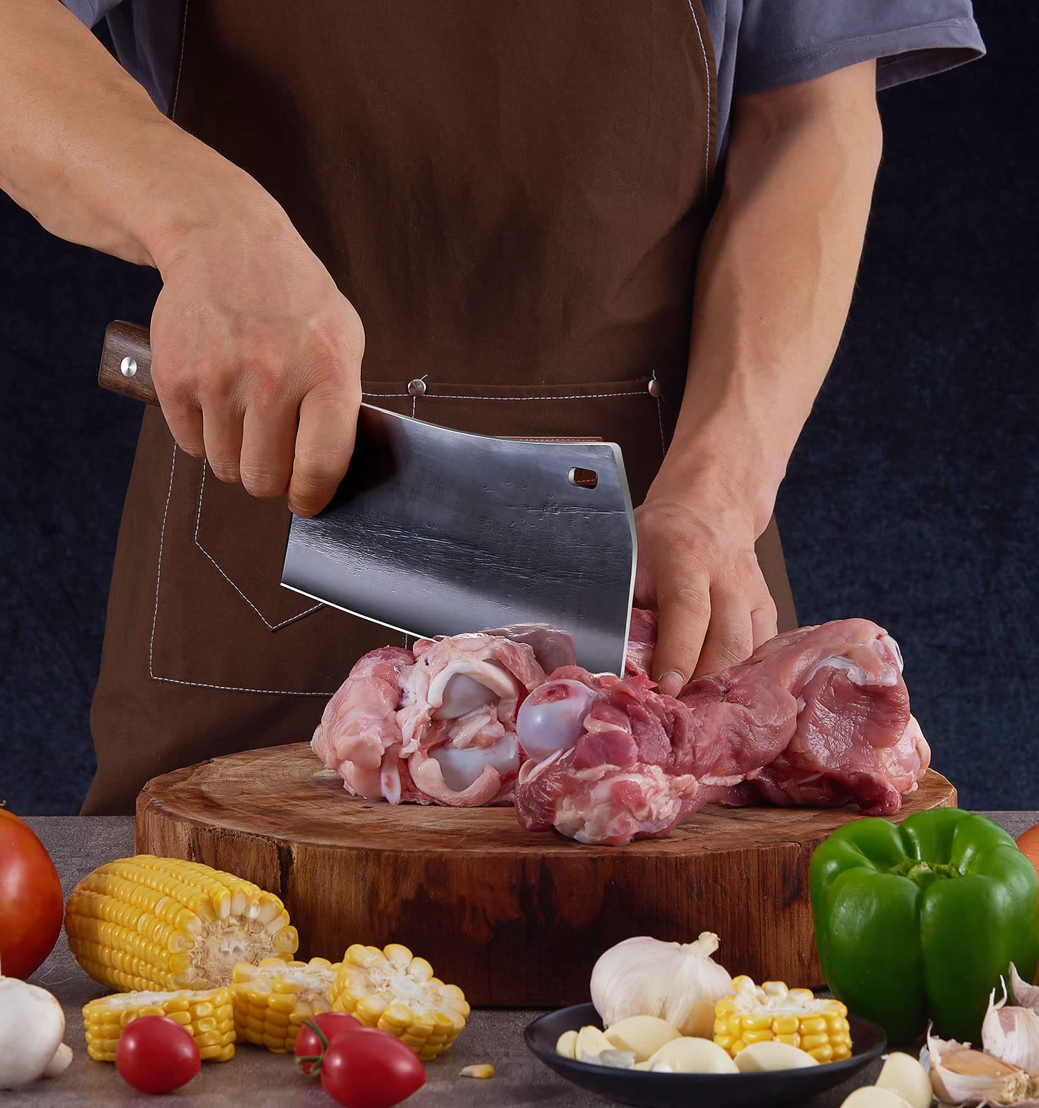 ENOKING cleaver at a grill showing outdoor use and versatility benefit