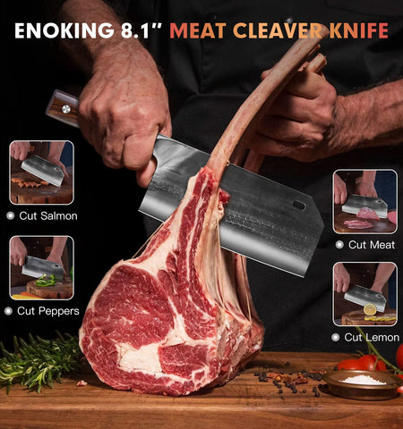 ENOKING cleaver scale comparison with hand showing true size and control