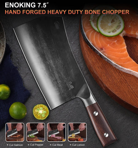 ENOKING cleaver next to phone showing compact size and portability benefit