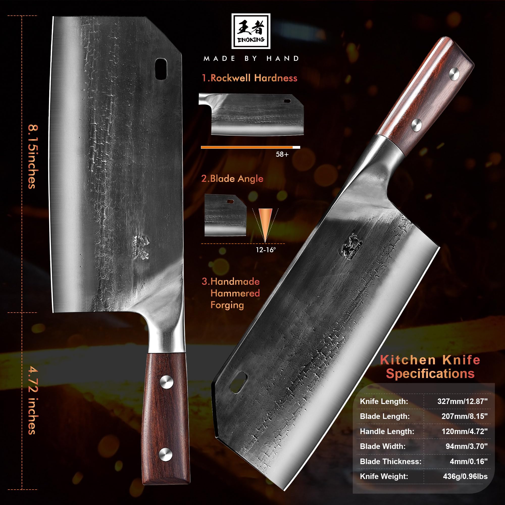 ENOKING cleaver side profile illustrating blade thickness and durability