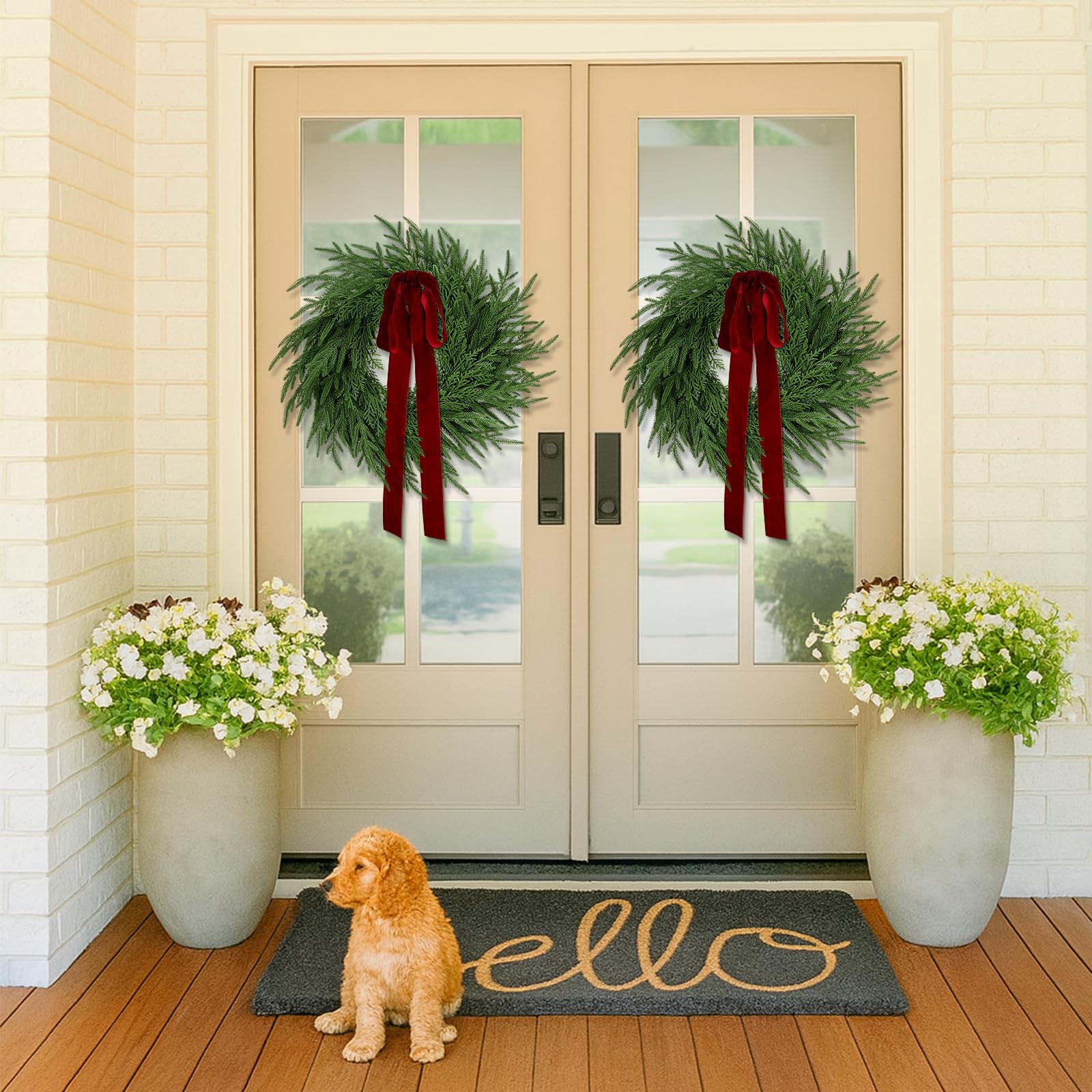 ENVEN wreath above mantel styled for seasonal home decor