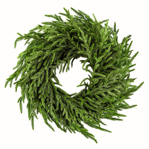 ENVEN wreath front view showing full green pine look and instant curb appeal