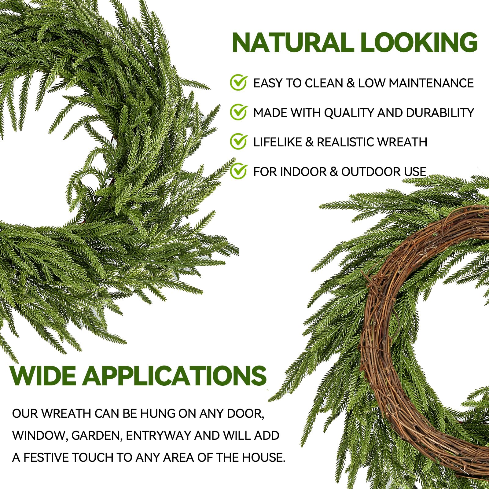 ENVEN wreath side profile showing dense branches and sturdy construction
