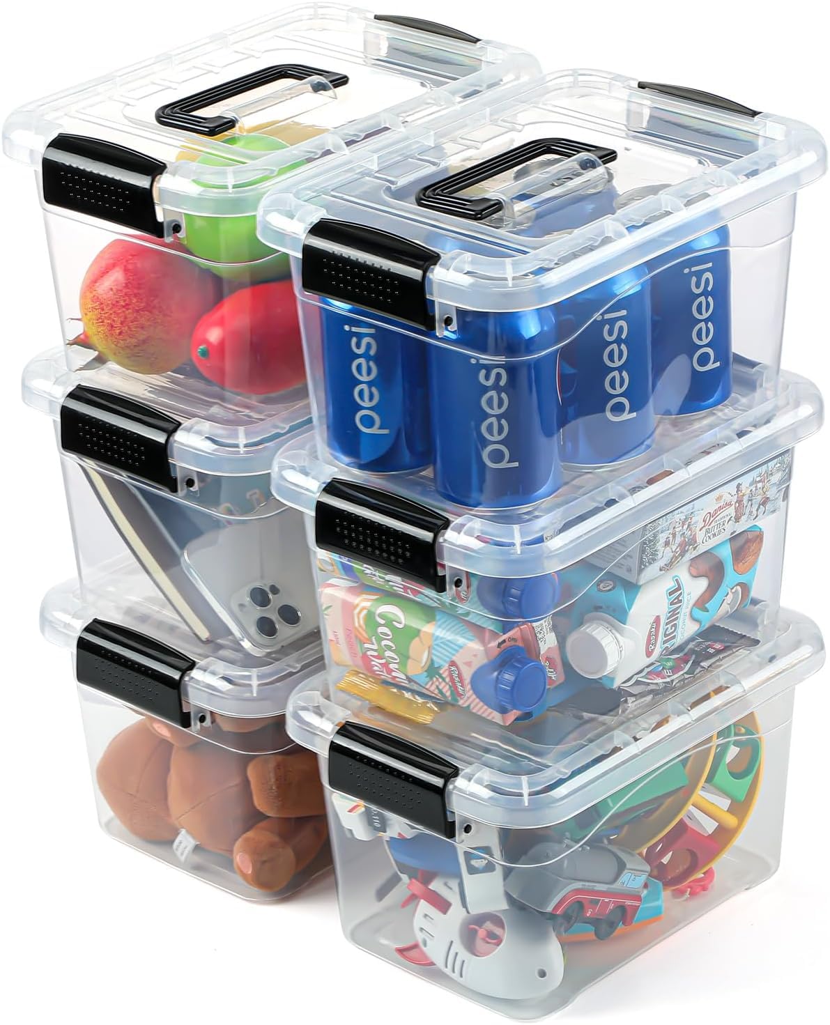 EOENVIVS front view of six clear bins showing packaging and contents visibility benefit