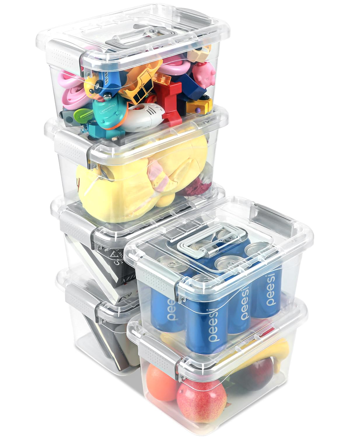 EOENVIVS front view of clear storage bin with grey lid showing neat organization