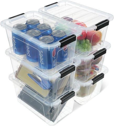 EOENVIVS front view of six clear storage bins showing neat uniform organization