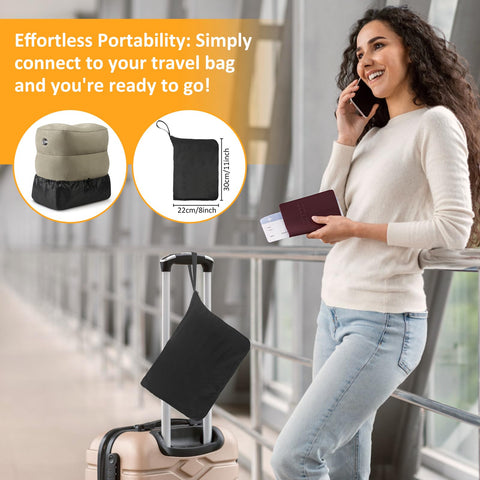Eooqi foot rest beside water bottle to show packed and inflated scale