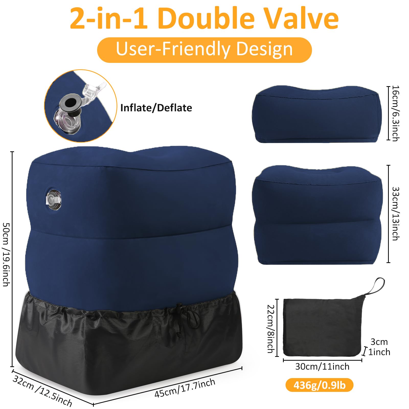 Eooqi double-cap valve detail showing fast inflate and quick deflate benefits