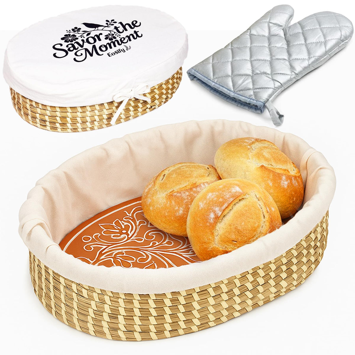 Eosify front view of large oval basket showcasing rustic charm and serving readiness