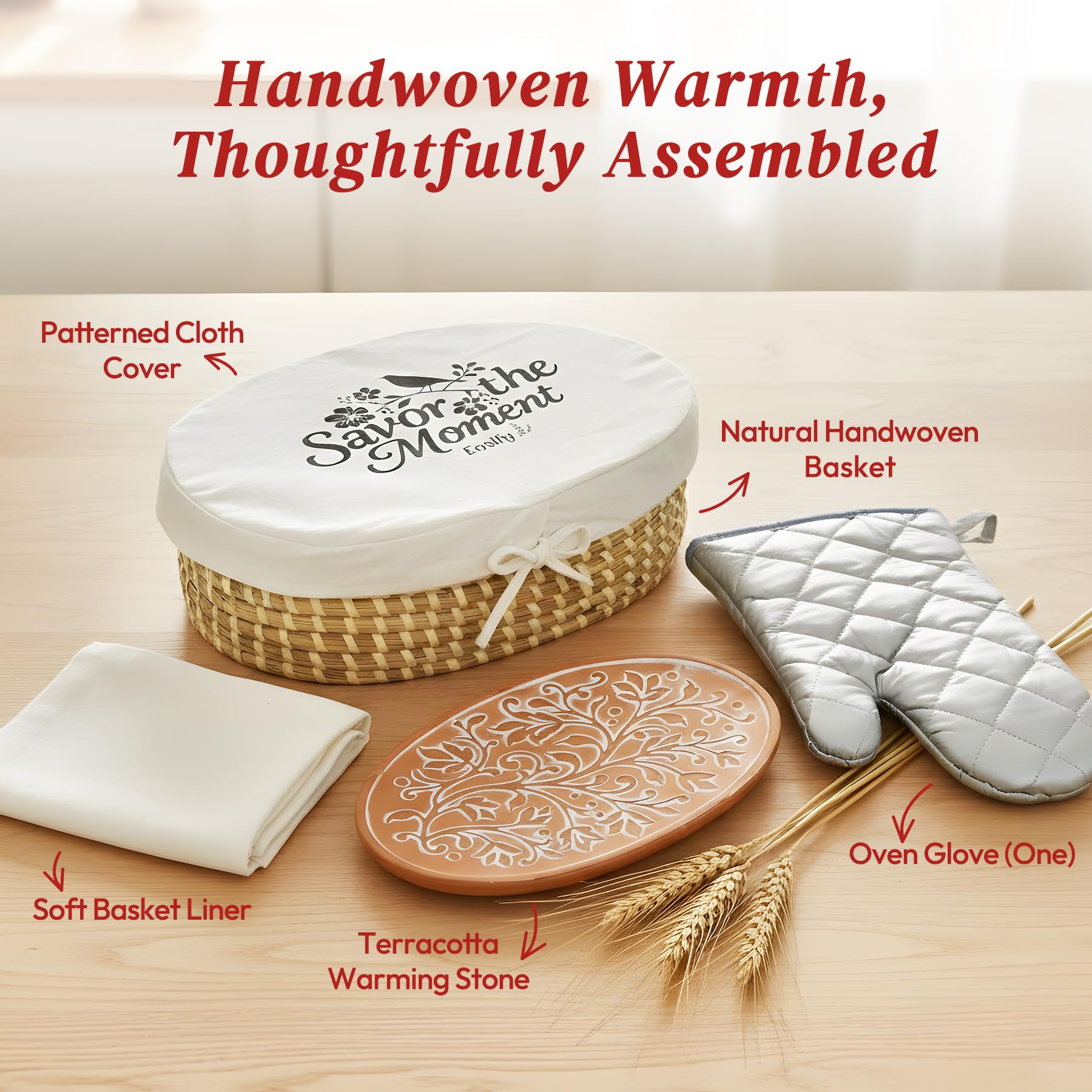 Eosify oven glove removing heated stone to demonstrate safe handling and convenience