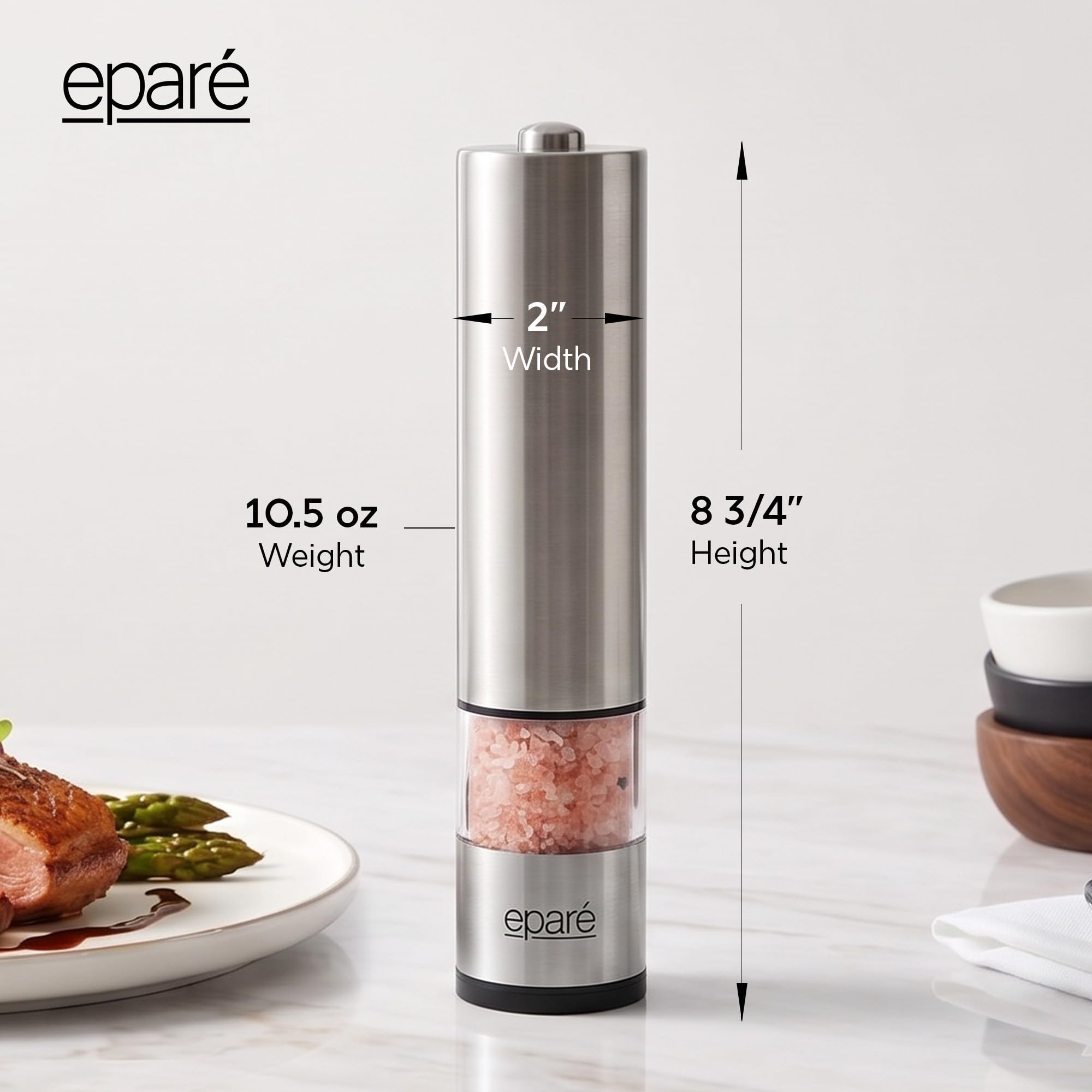 Eparé grinder on dining table in lifestyle scene enhancing serving convenience benefit