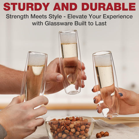 Eparé flutes set on a brunch table showcasing condensation-free surface