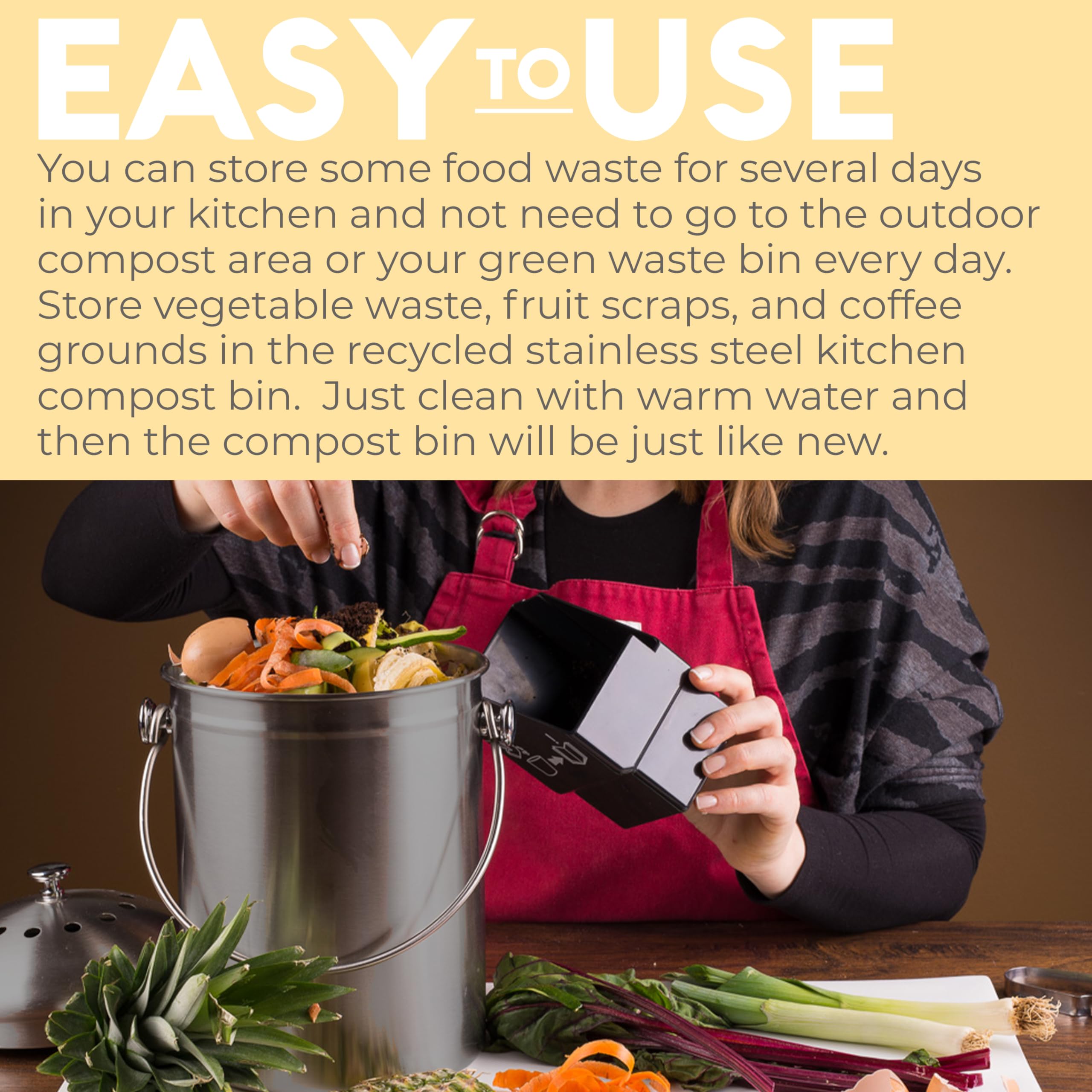 Epica bin in use with peelings inside highlighting daily convenience