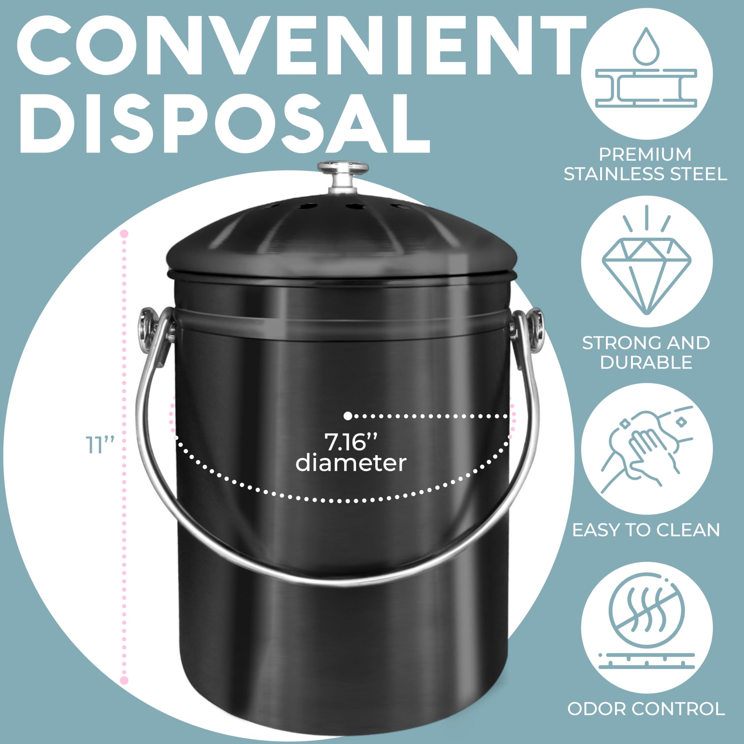 Epica bin in use with vegetable scraps for convenient daily composting
