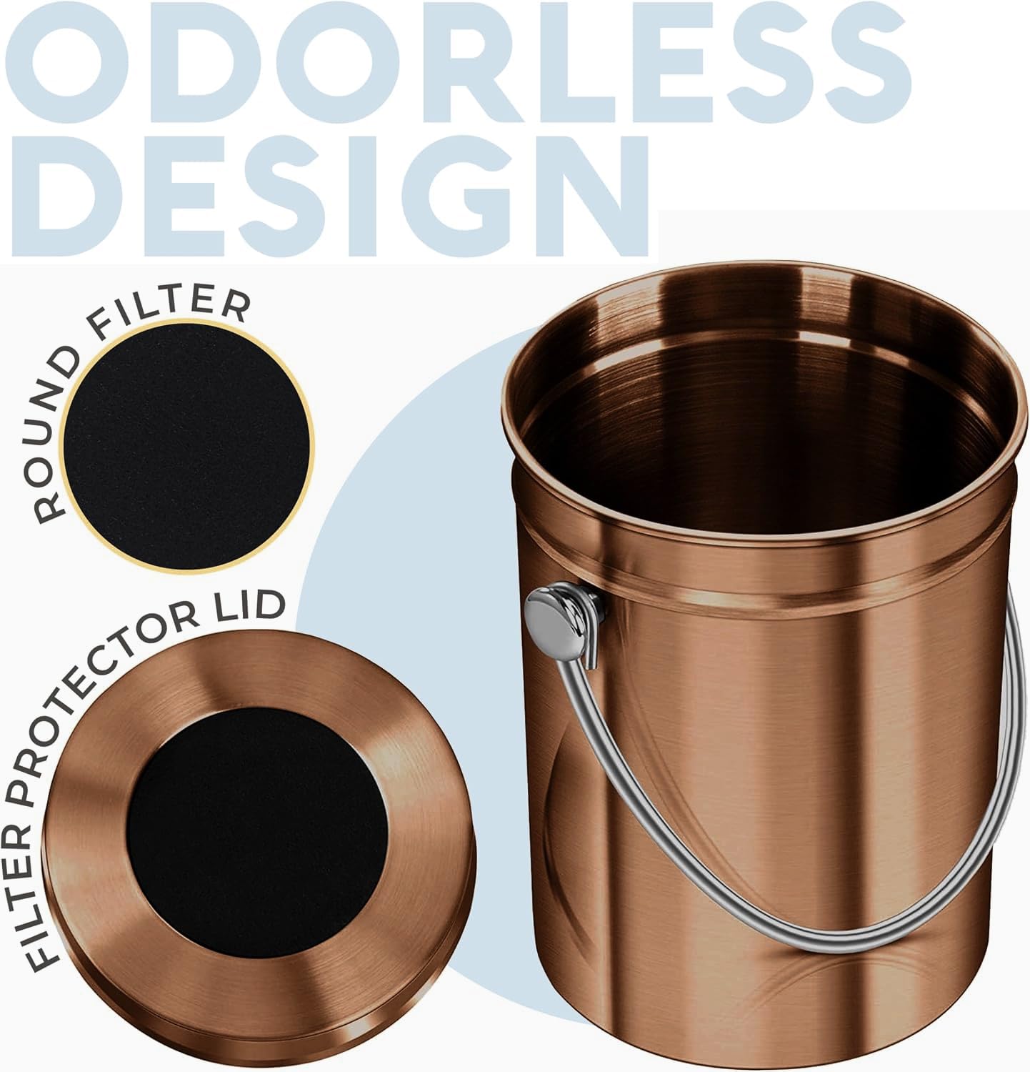 Epica lid and charcoal filter detail demonstrating odor-control feature and easy access