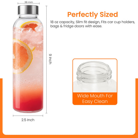 Epica glass bottle wide mouth close-up highlighting easy filling and cleaning