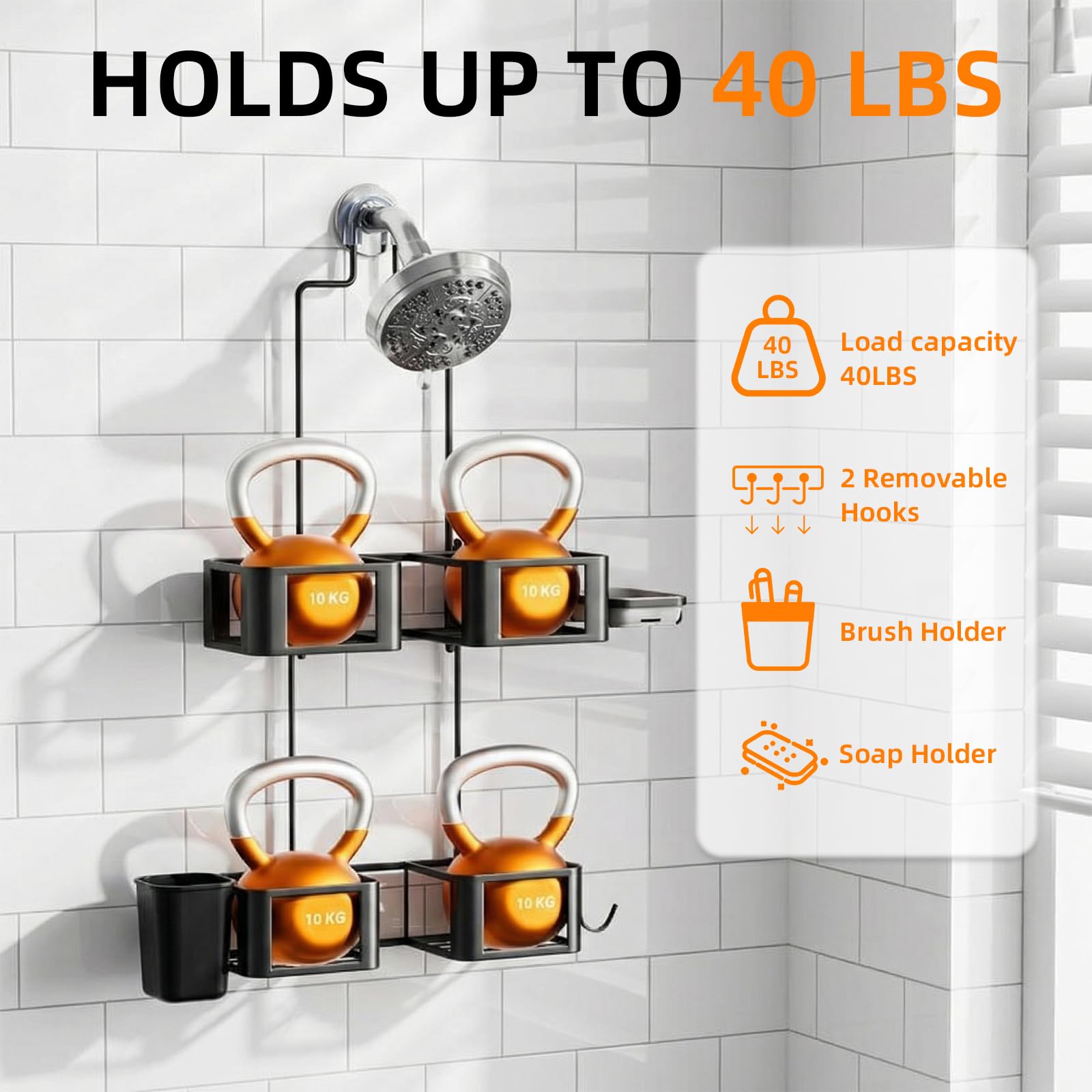Epicano removable hooks and holders keeping razors, loofahs, and soap tidy