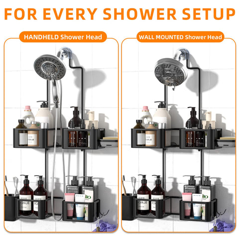 Epicano shower caddy in use with handheld showerhead for tidy bathroom setup