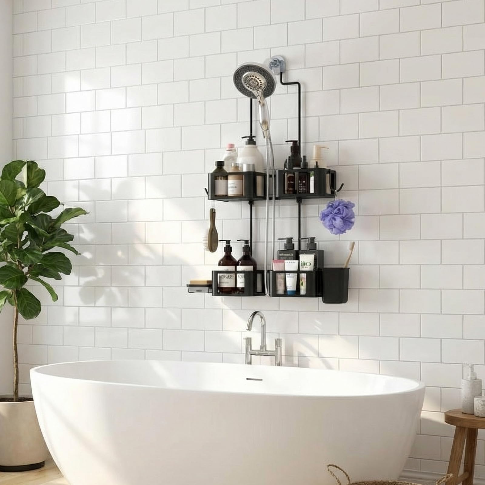 Epicano split-center detail allowing handheld shower hose to hang without pinching
