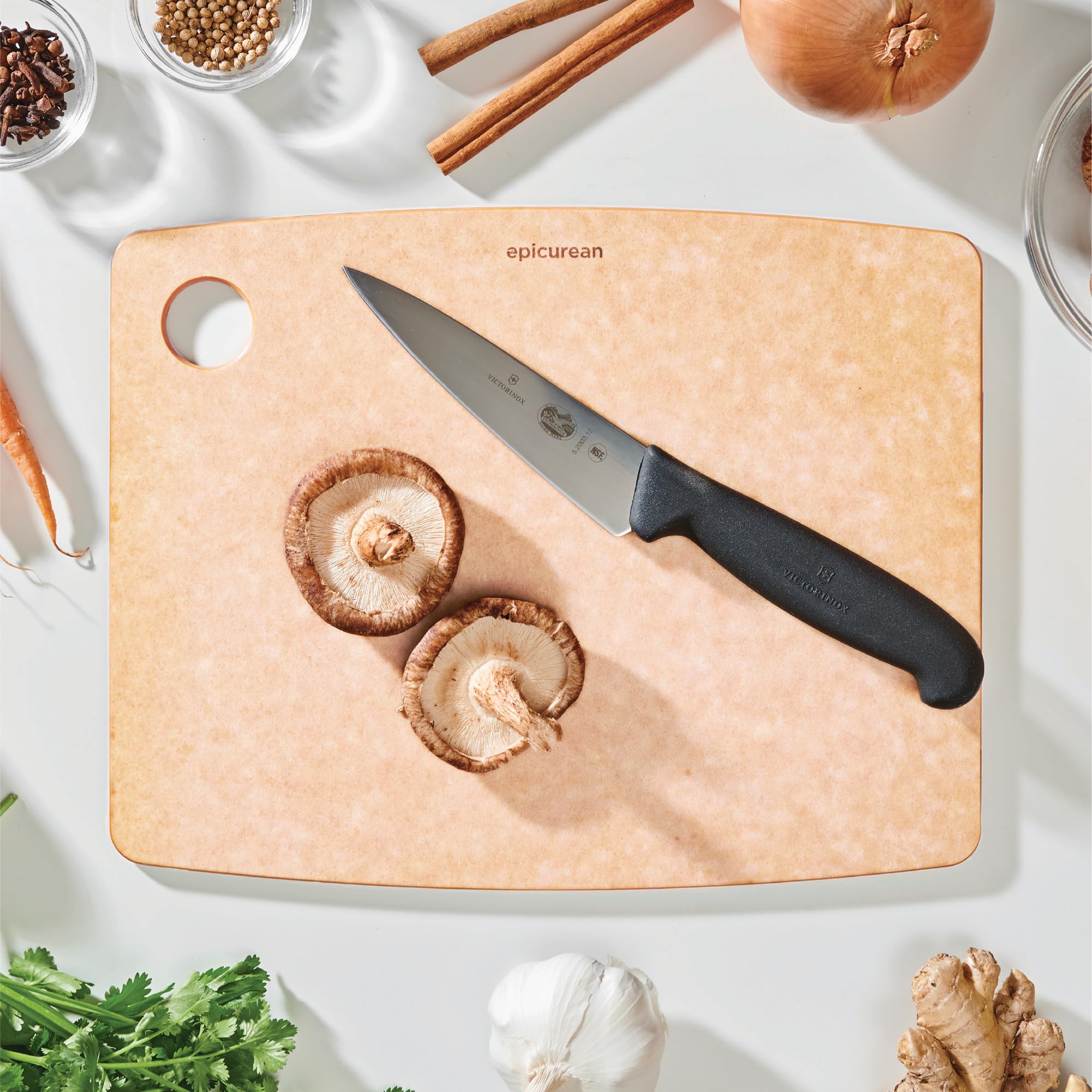Epicurean closeup of Richlite texture highlighting durability and knife-friendly feel