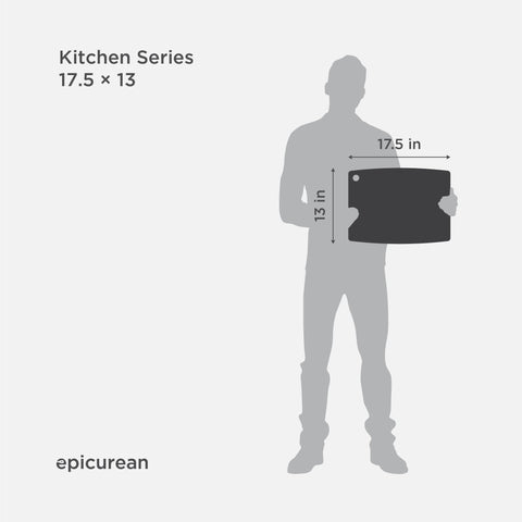Epicurean size comparison with utensils showing generous workspace and scale benefit