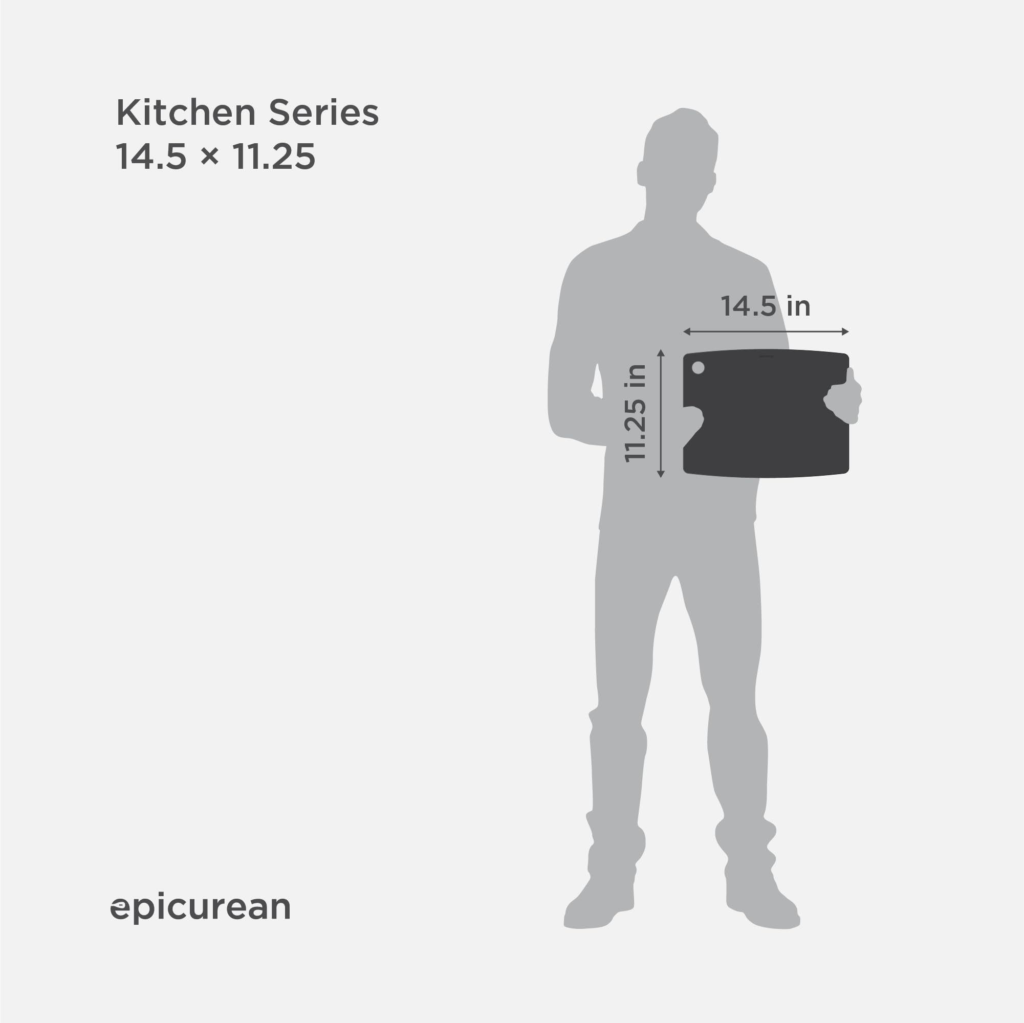 Epicurean in-use chopping vegetables showing stable prep surface and efficiency benefit