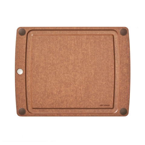 Epicurean cutting board front view showing nutmeg color and compact size, durable prep surface