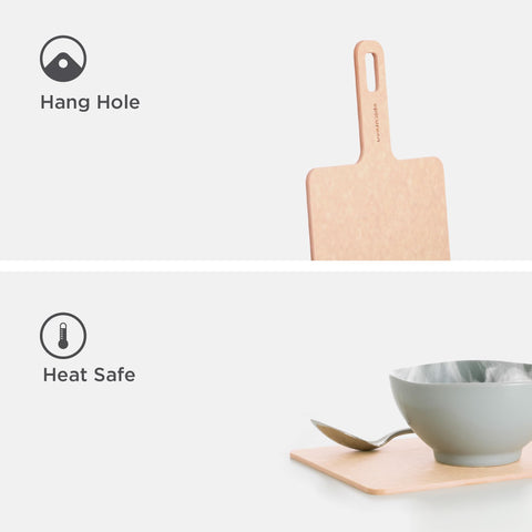 Epicurean Handy next to fork and knife showing 9x7 inch size for portion planning