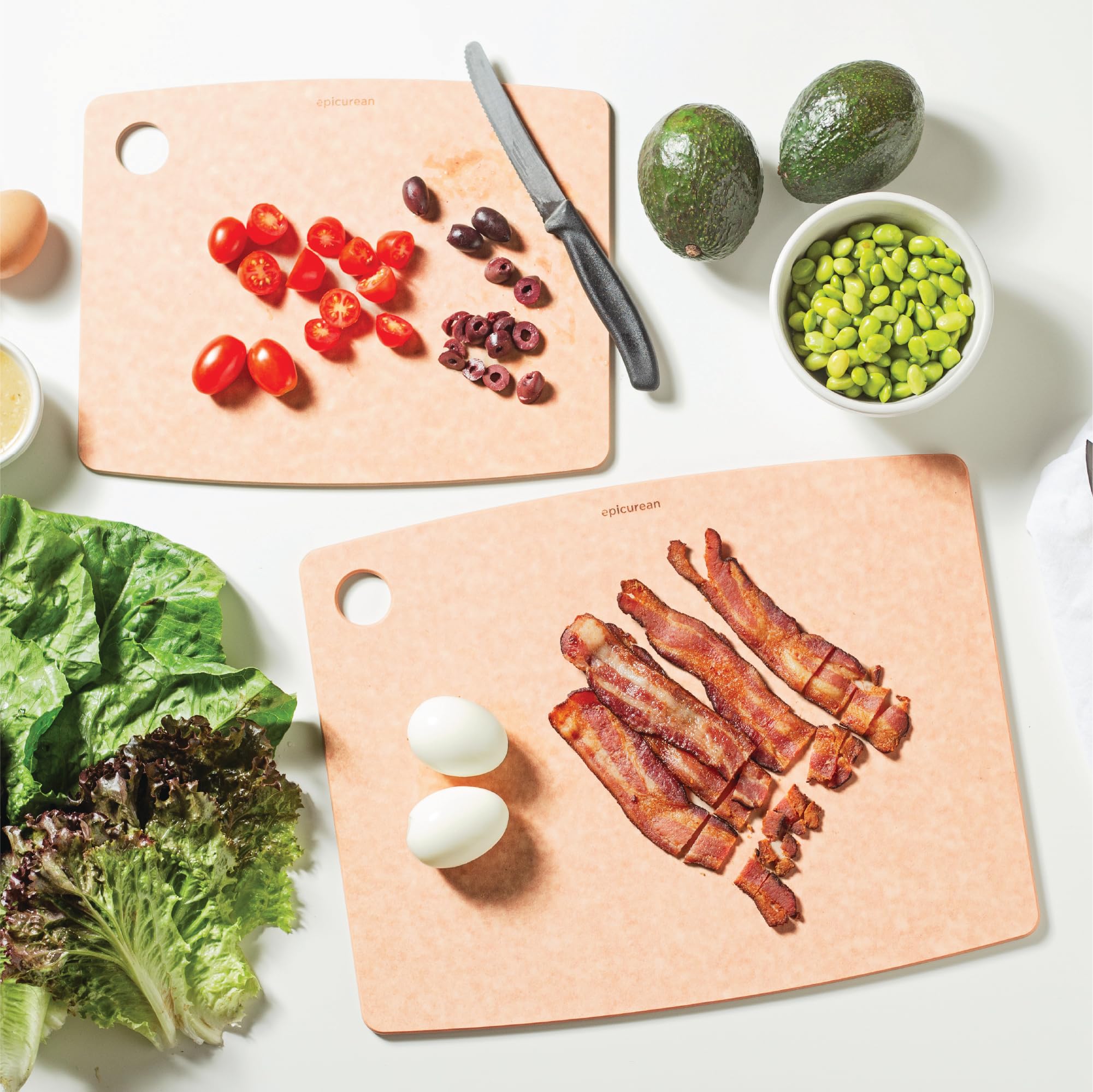 Epicurean board on counter with measuring tool showing true 11.5 by 9 inch scale