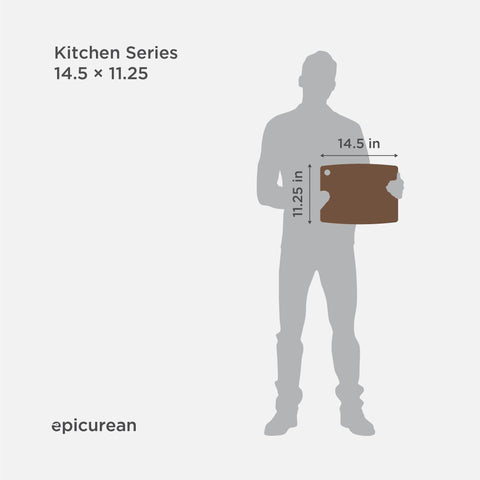 Epicurean board beside chef knife showing size and blade-friendly benefit