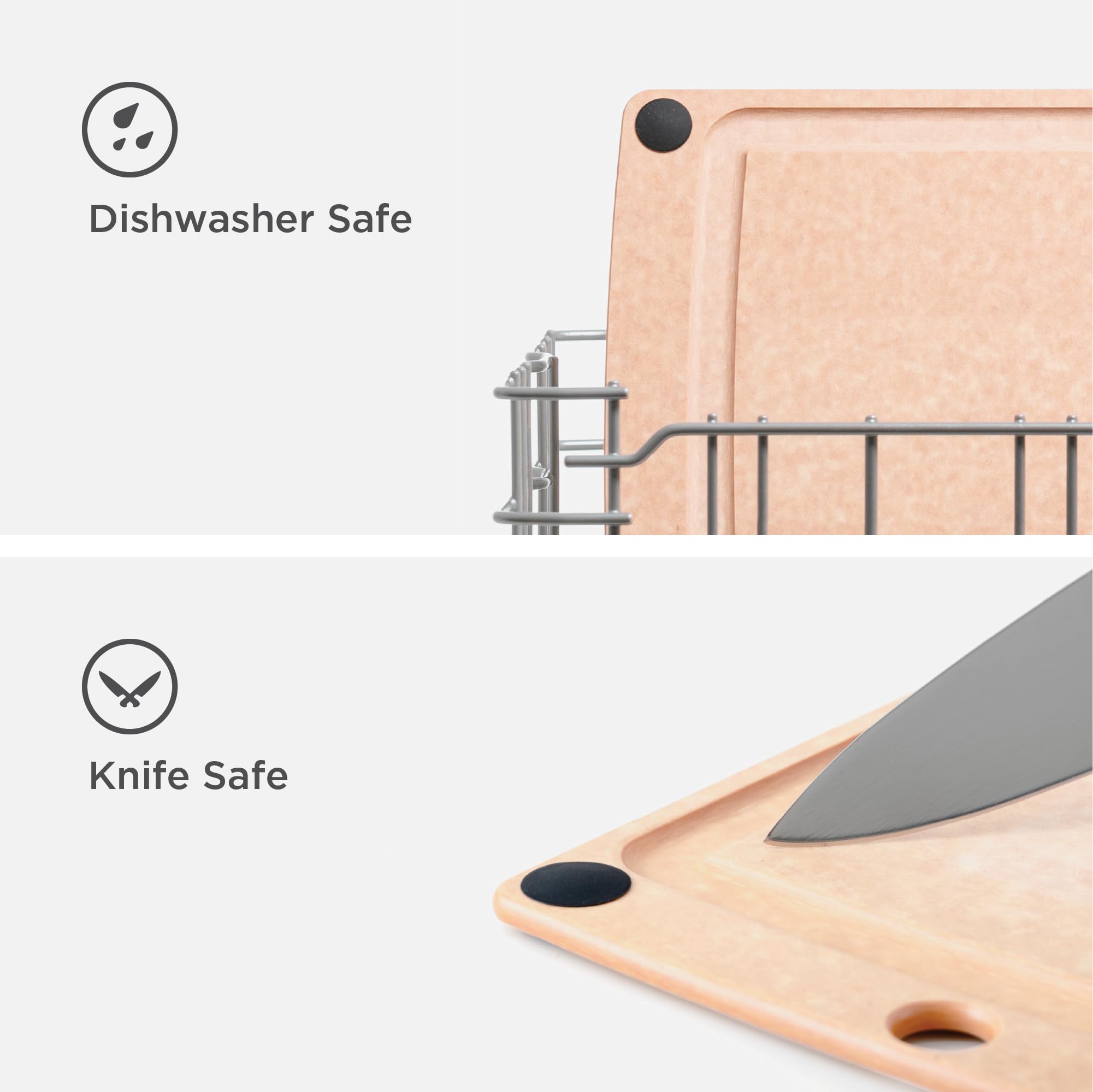 Epicurean cutting board held in hand to show compact 10 by 7 size