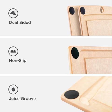 Epicurean macro of paper-composite surface texture for durable, knife-friendly use
