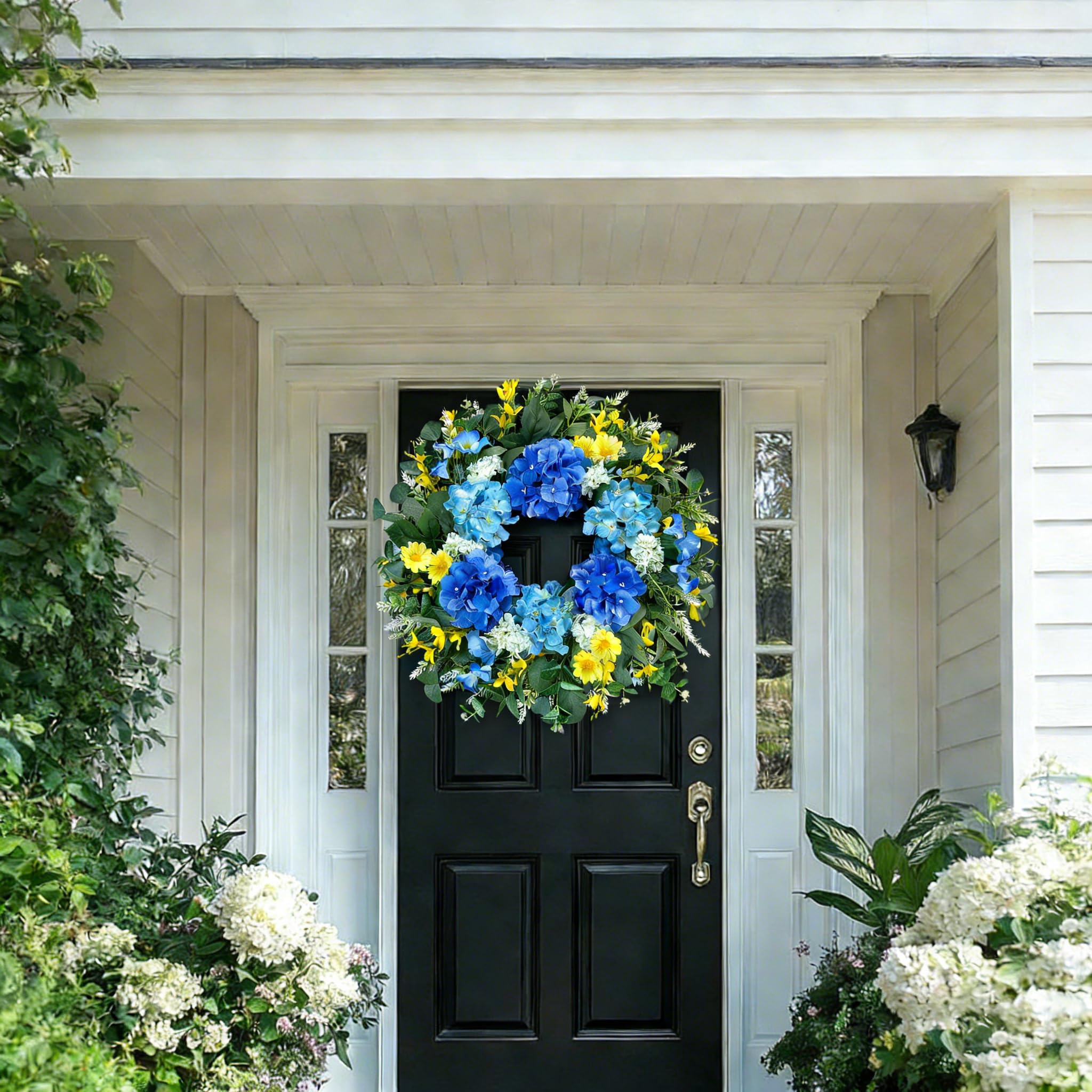 Eqanro wreath hung with ribbon demonstrating easy installation