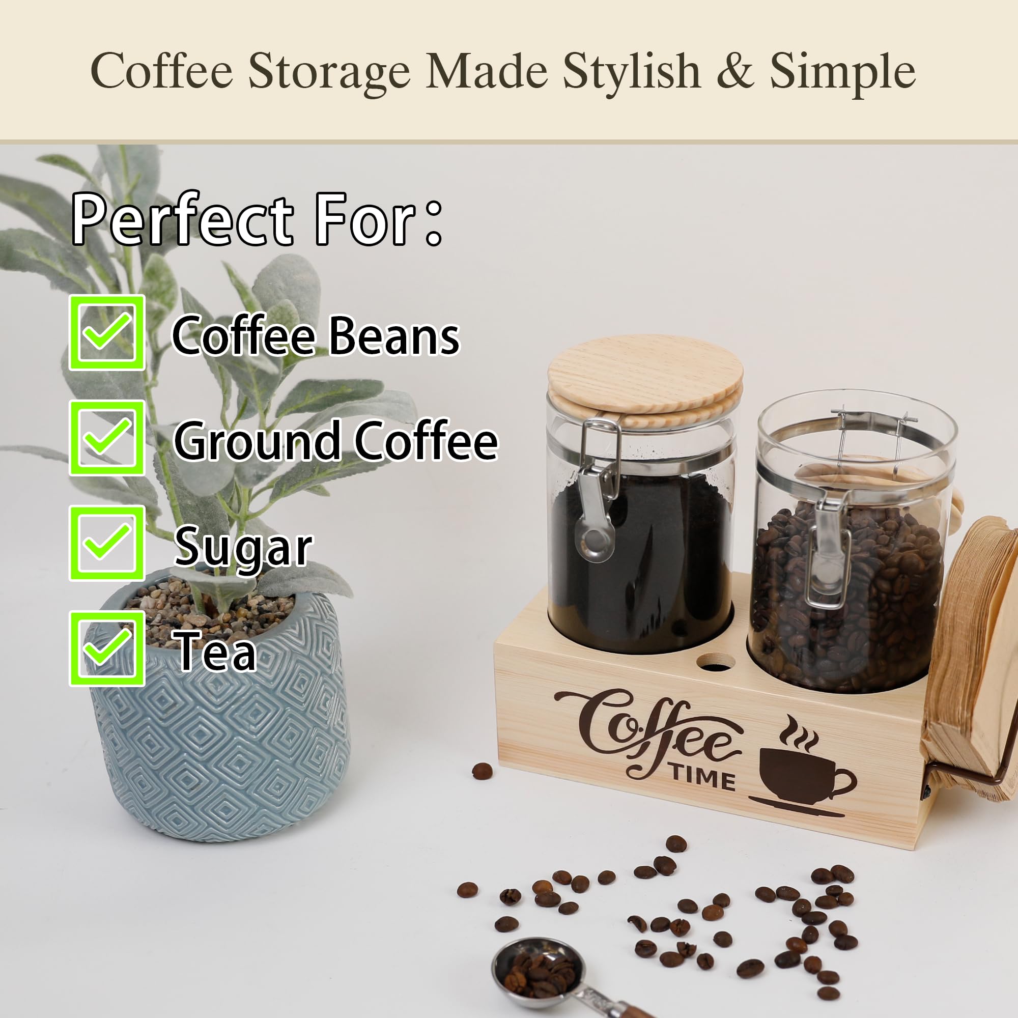 EQEY canister filled with coffee beans top view highlighting generous capacity