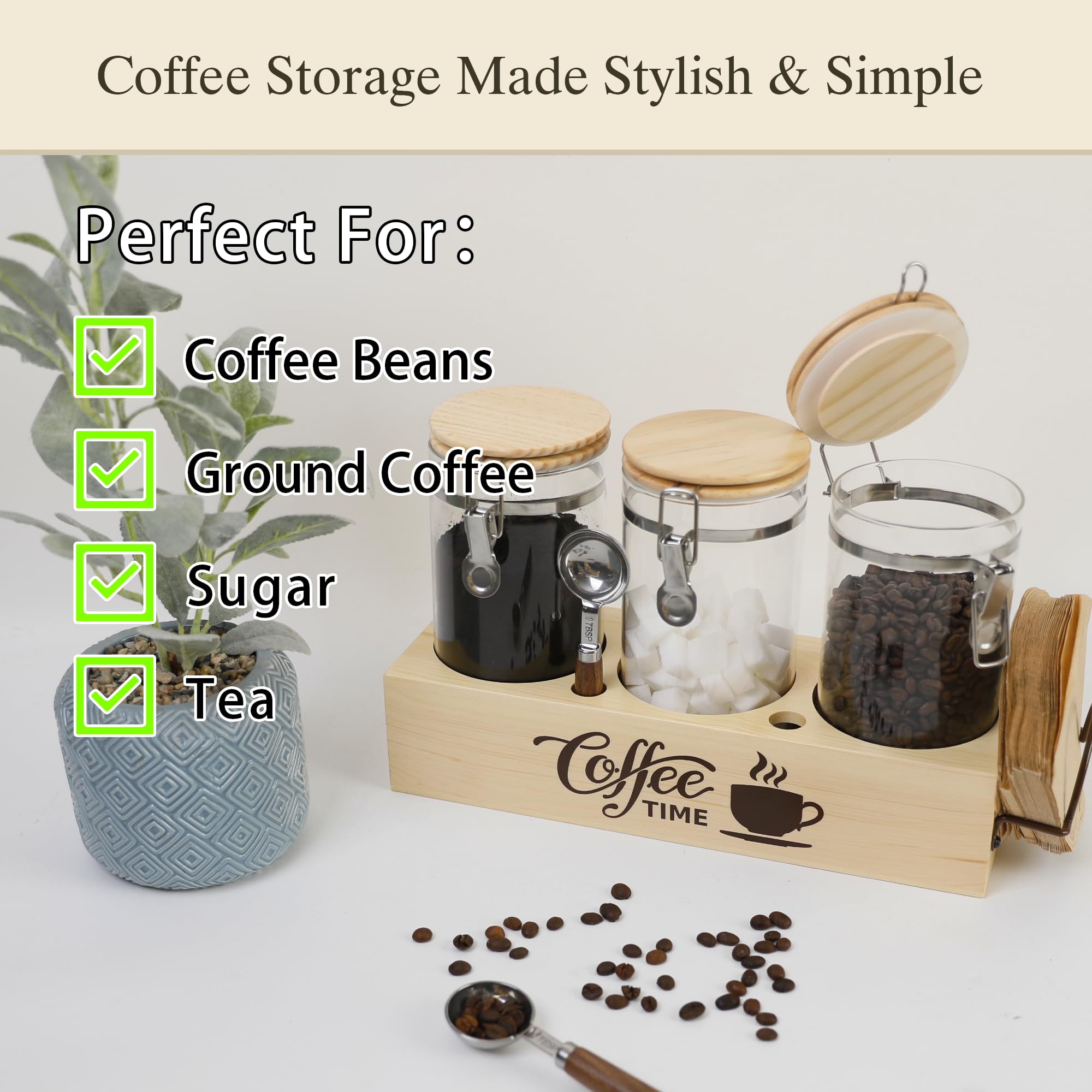 EQEY canister set staged on countertop showing tidy, café-style display