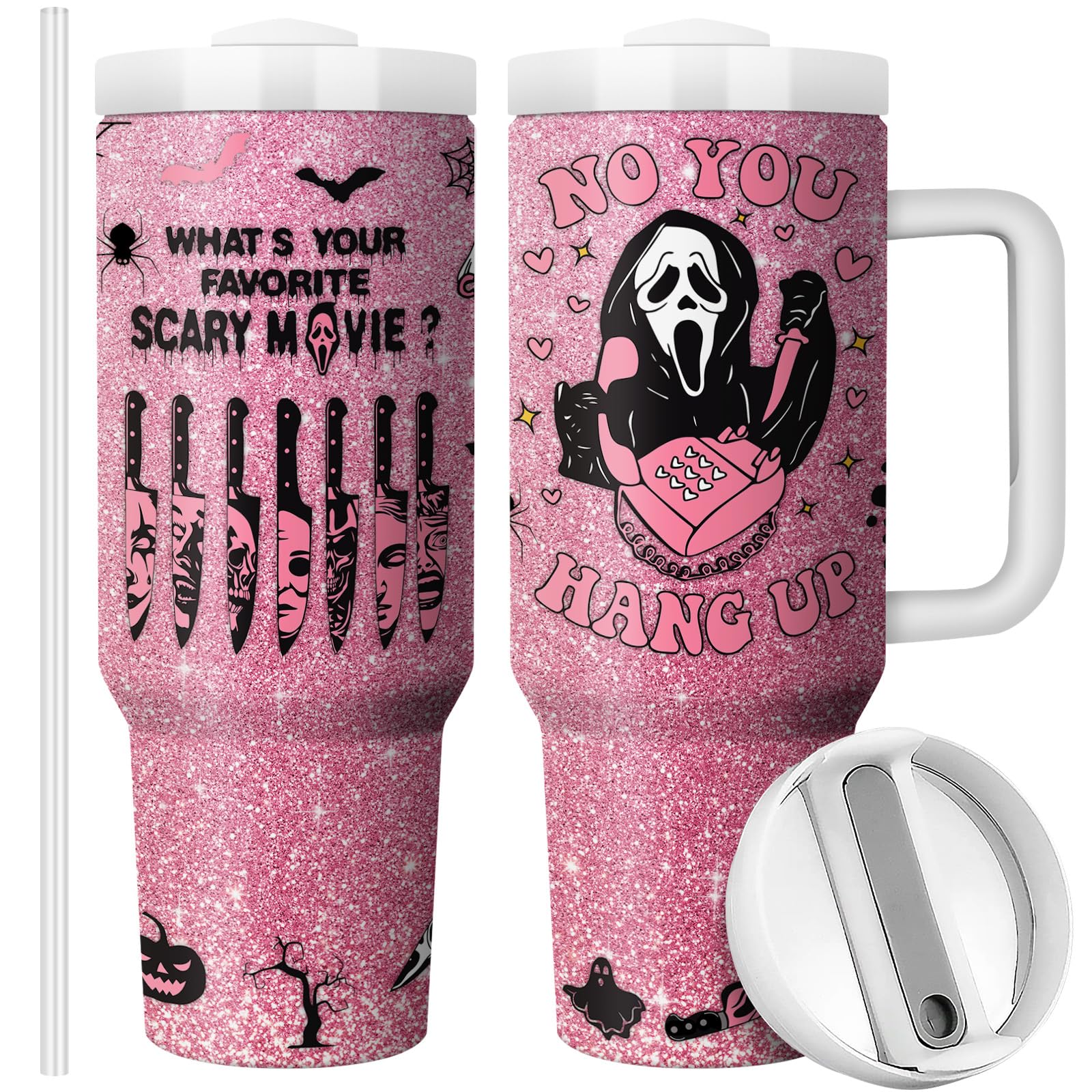 Equoza front view of Halloween scary mask tumbler showing design and capacity benefits