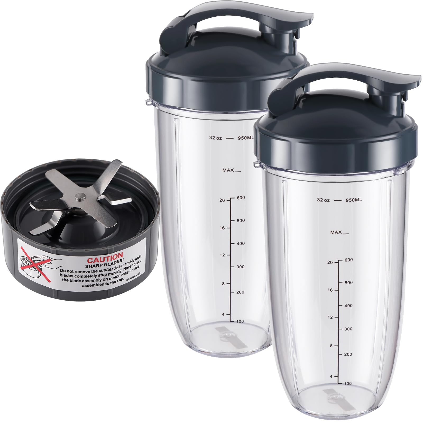 Equust front view of two 32oz cups showing portability and secure lids