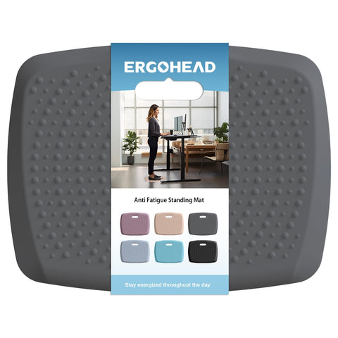 ergohead next to office chair illustrating compact 17x22 inch footprint