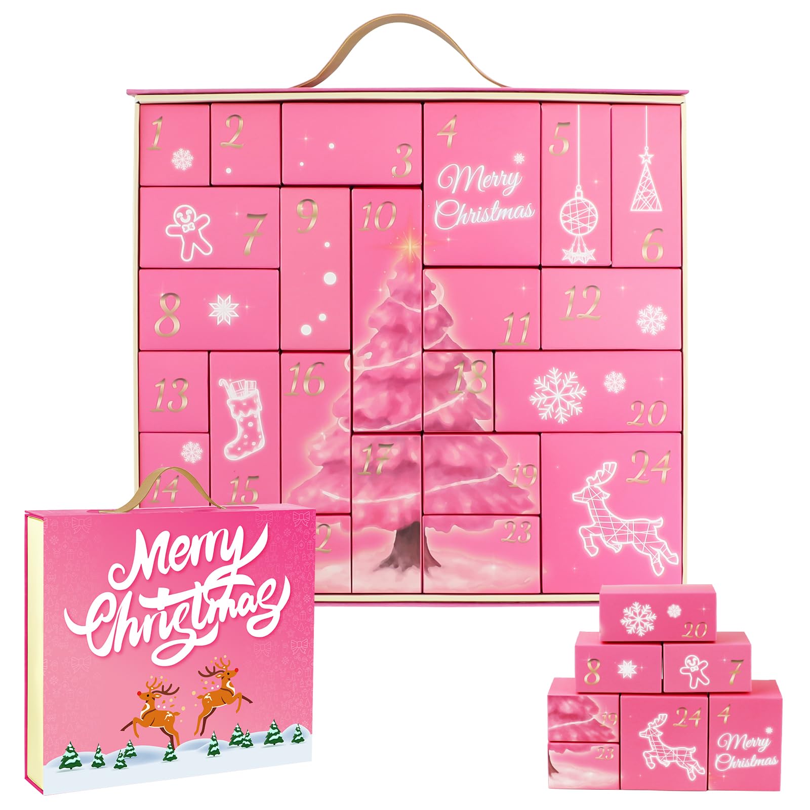 ERTIUANIO front display of assembled advent calendar showing festive design and daily boxes