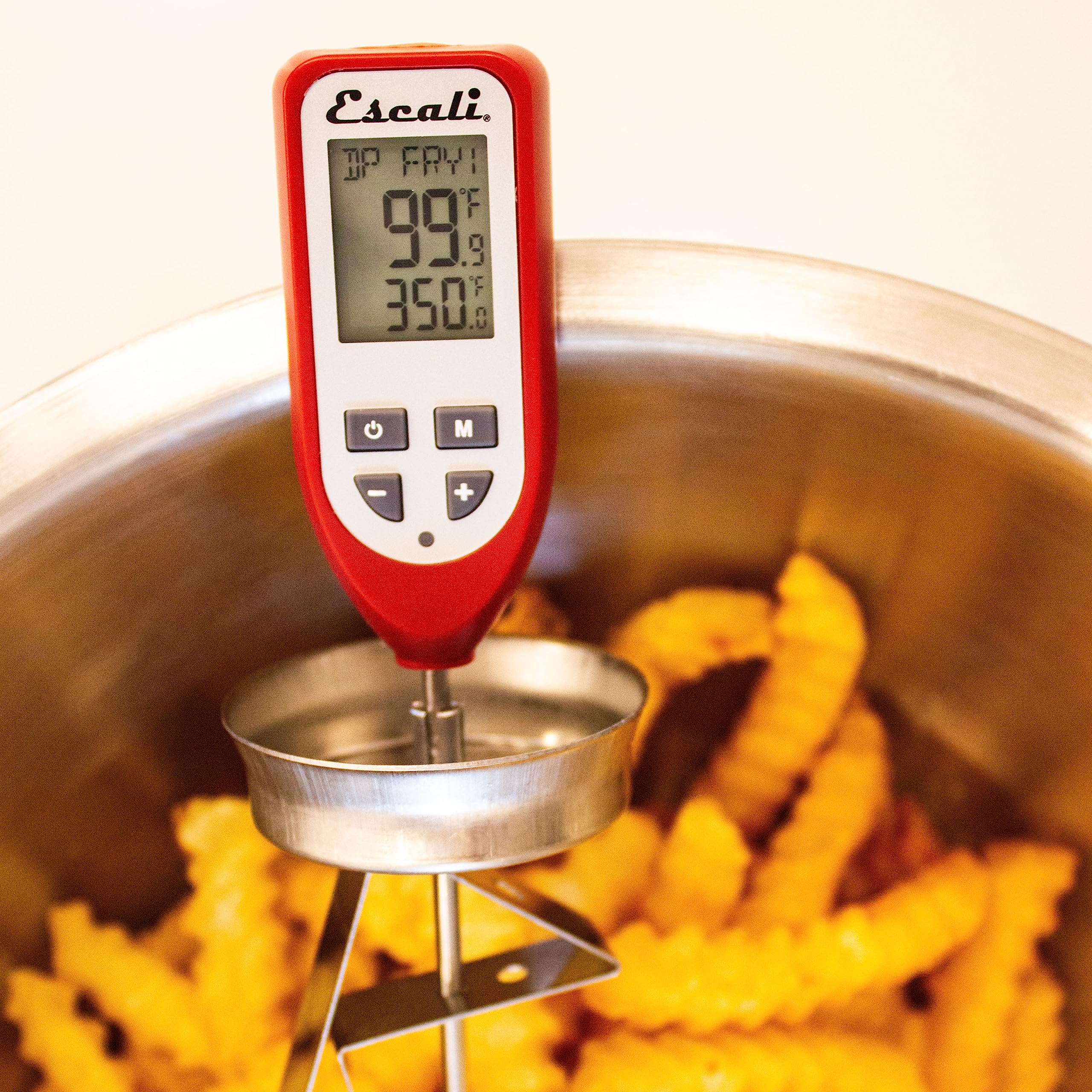 Escali DHC1 measuring oil temperature while frying a turkey for consistent, safer results