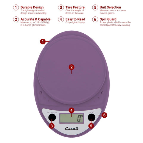 Escali close-up of sealed control panel highlighting spill protection and easy cleaning