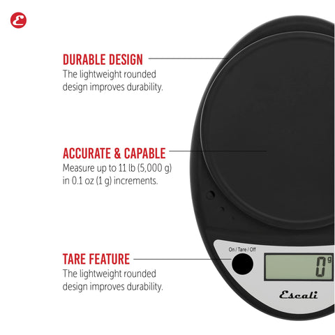 Escali Primo closeup of sealed display and two-button controls offering spill protection