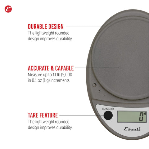 Escali Primo sealed control panel close-up showing two-button operation and spill protection