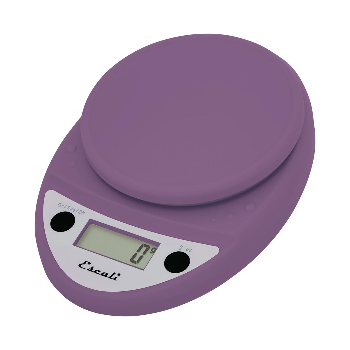Escali Primo front view lavender showing compact profile and clear display for accurate weighing